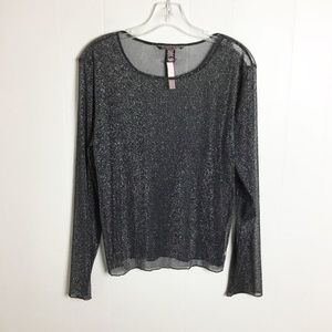 Victorias Secret Black & Silver Long Sleeve See-through Top Sheer Size M-L New